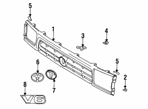 1993 Toyota 4Runner Radiator Grille Emblem(Or Front Panel) Diagram for 75311-35090