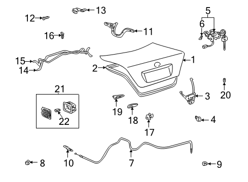 2006 Toyota Camry Luggage Compartment Door Lock Assembly Diagram for 64600-33081