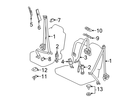 2004 Toyota Tundra Outer Buckle, Inner Passenger Side Diagram for 73380-0C020-E1