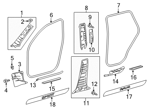 2008 Toyota RAV4 Upper Center Pillar Trim, Passenger Side Diagram for 62410-42040-A0