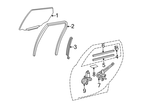 2005 Scion xA Rear Door - Glass & Hardware Diagram