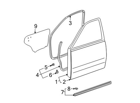 2004 Toyota Tundra Weatherstrip, Front Door Opening Trim, LH Diagram for 62312-0C030-B1