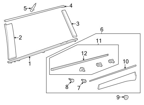 2024 Toyota Grand Highlander Exterior Trim - Rear Door Diagram