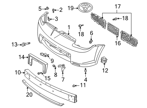 2001 Toyota MR2 Spyder Cover, Front Bumper Hole Diagram for 52127-17010