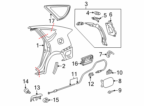 2008 Toyota Prius Quarter Panel & Components, Glass Diagram