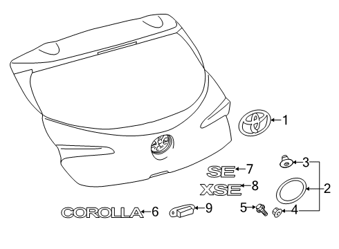 2019 Toyota Corolla Back Door Name Plate Diagram for 75444-12E60