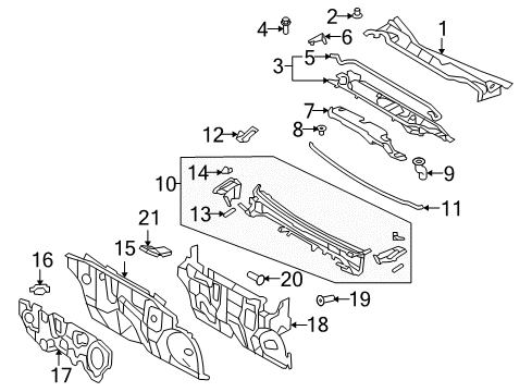 2012 Toyota Venza Cowl Top Panel, Front Diagram for 55702-0T010