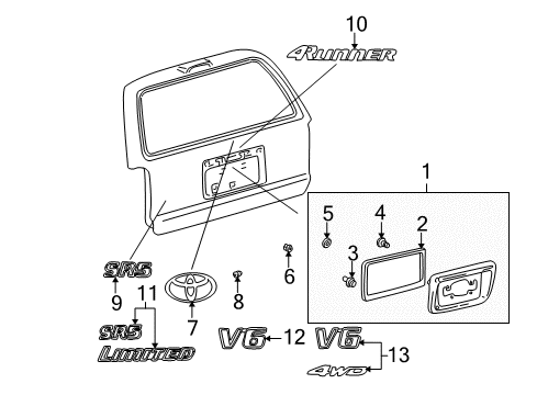 2000 Toyota 4Runner Emblem, Rear Diagram for 75444-21220