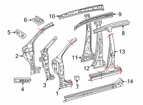 2014 Scion xD Center Pillar & Rocker, Hinge Pillar Diagram