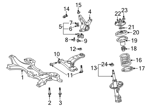 2005 Toyota Celica Front Suspension, Control Arm, Stabilizer Bar Diagram 1 - Thumbnail