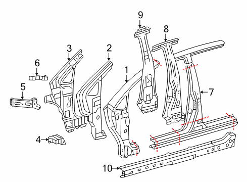 2005 Toyota Prius Pillar, Front Body, Upper Outer RH Diagram for 61131-47020