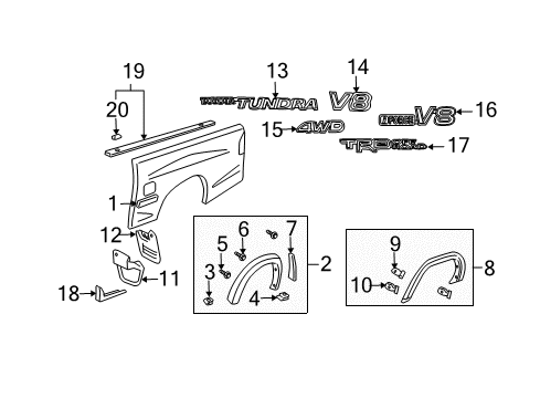 2002 Toyota Tundra Mudguard, Rear Body, RH Diagram for 76625-0C010