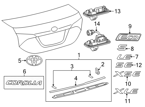 2014 Toyota Corolla Exterior Trim - Trunk Lid Diagram