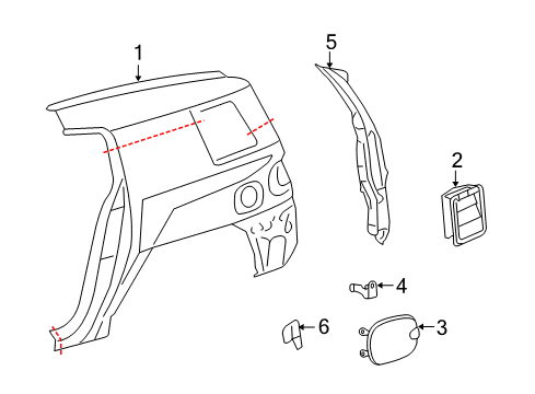 2009 Toyota FJ Cruiser Lid Assy, Fuel Filler Opening Diagram for 77350-35060