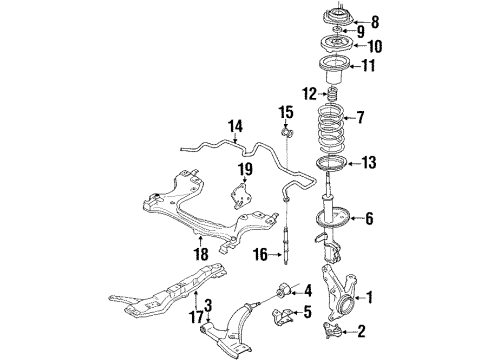 1992 Toyota Corolla Front Suspension, Control Arm, Stabilizer Bar Diagram 1 - Thumbnail