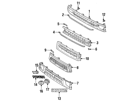 1991 Toyota Pickup Radiator Grille Emblem(Or Front Panel) Diagram for 75311-89123