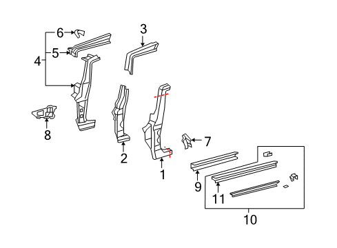 2010 Toyota FJ Cruiser Hinge Pillar, Rocker Panel Diagram