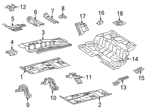 2015 Toyota Prius C Pillars, Rocker & Floor - Floor & Rails Diagram