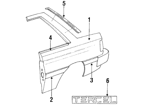 1990 Toyota Tercel Plate, Quarter Window Mark Diagram for 75373-16060