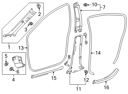 2012 Toyota Prius C GARNISH, Front Pillar Diagram for 62212-52311-B0