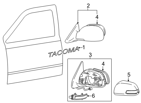 2015 Toyota Tacoma Outside Mirrors, Exterior Trim, Body Diagram