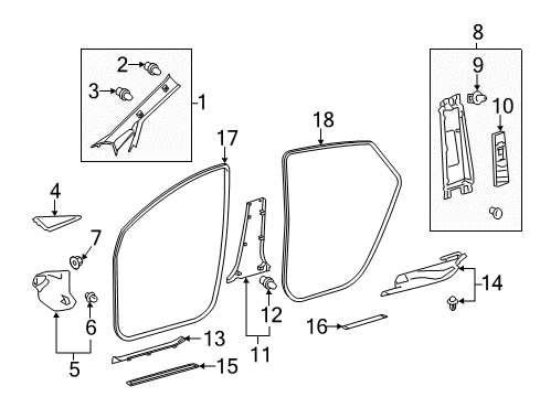 2015 Toyota Prius V Interior Trim - Pillars, Rocker & Floor Diagram