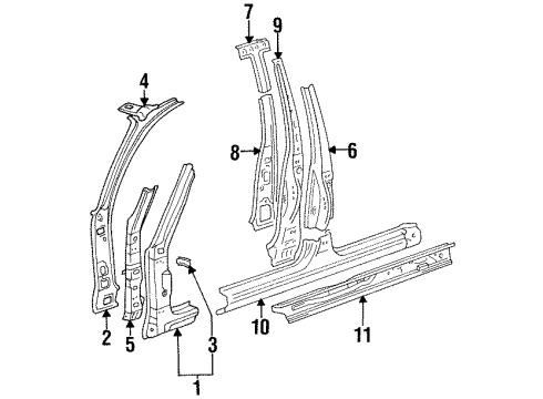 1994 Toyota Corolla Center Pillar & Rocker, Hinge Pillar Diagram