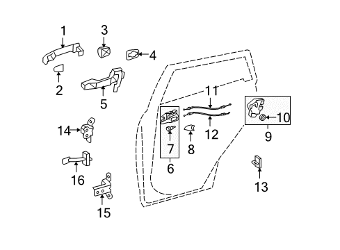 2013 Toyota Matrix Rear Door - Lock & Hardware Diagram