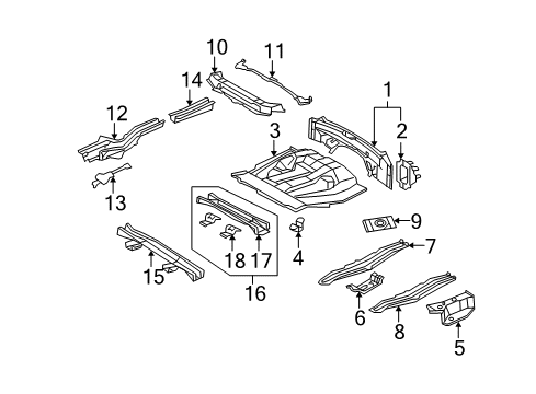 2006 Toyota Highlander Member Sub-Assy, Rear Floor Cross Diagram for 57607-0E010