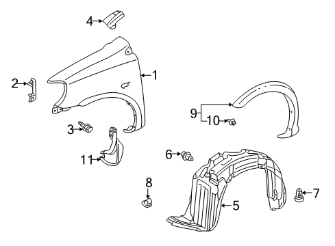 2004 Toyota Echo Fender & Components, Exterior Trim, Body Diagram