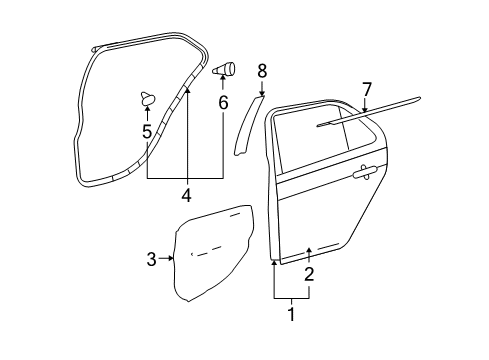 2011 Toyota Yaris Weatherstrip Assy, Rear Door Glass, Outer RH Diagram for 68180-52100