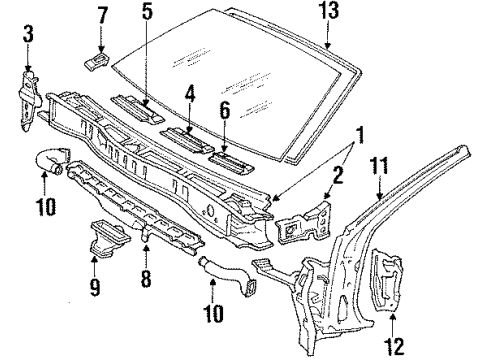 1987 Toyota Supra Windshield Glass, Cowl Diagram