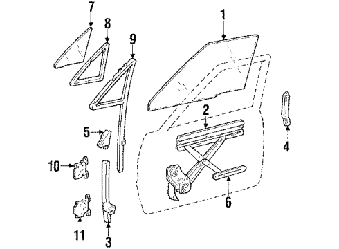 1989 Toyota 4Runner Run, Front Door Glass Diagram for 68141-89108