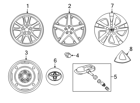 2018 Toyota Prius Wheels, Covers & Trim Diagram