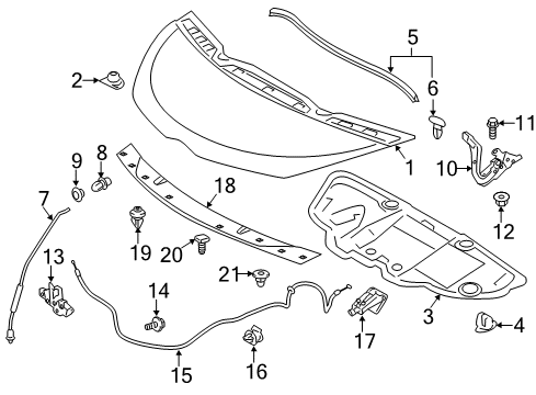 2015 Scion iQ Hood & Components, Exterior Trim, Trim Diagram