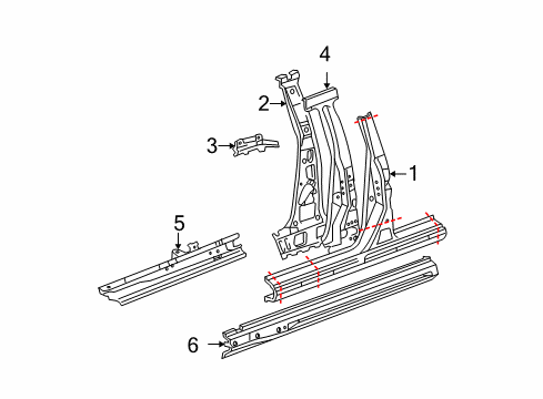 2008 Toyota Matrix Pillar, Center Body, Inner LH Diagram for 61344-01021