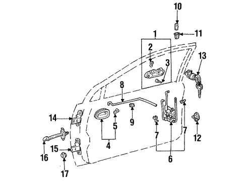 1997 Toyota Corolla Front Door Outside Handle Assembly Right Diagram for 69210-12170-C0