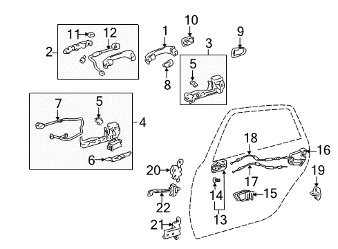 2009 Toyota Avalon Rear Door - Lock & Hardware Diagram