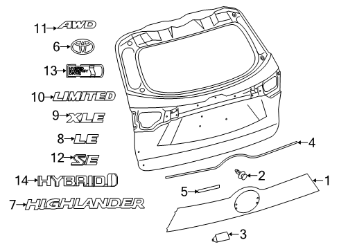 2017 Toyota Highlander Nameplate, Rear Diagram for 75445-48110