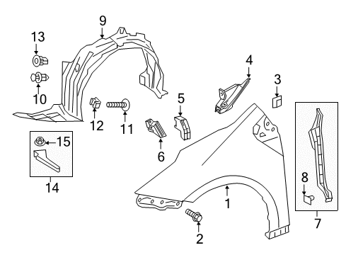 2017 Toyota Prius Prime Fender Sub-Assembly, Front Diagram for 53801-47090