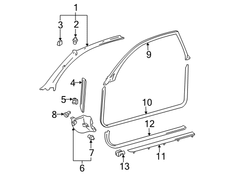 2000 Toyota Solara Garnish, Front Pillar, LH Diagram for 62220-06020-B0