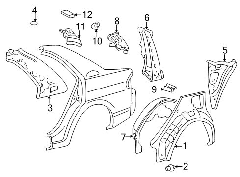 2002 Toyota Prius Panel, Quarter Wheel House, Outer RH Diagram for 61631-47010