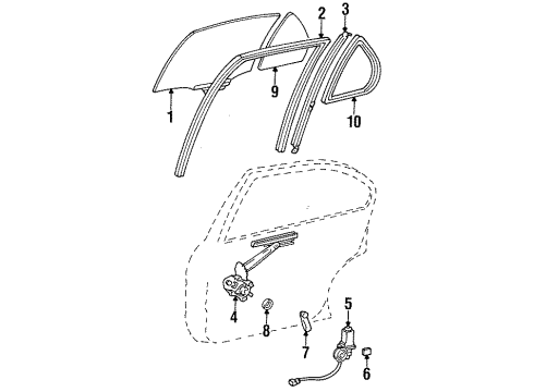 1995 Toyota Tercel Rear Door - Glass & Hardware Diagram