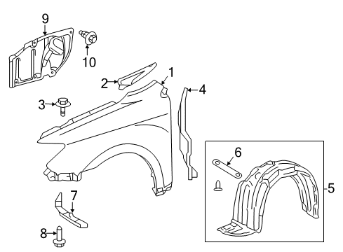 2012 Scion tC Protector, Front Fender Diagram for 53827-21040