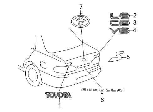 2000 Toyota Corolla Exterior Trim - Trunk Lid Diagram