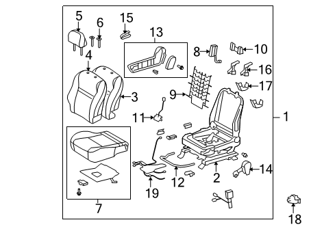 2010 Toyota Matrix Passenger Seat Components Diagram 1 - Thumbnail