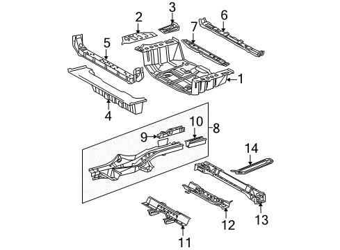 2012 Toyota RAV4 Rear Body - Floor & Rails Diagram