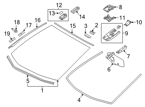 2018 Toyota Prius Windshield Glass, Reveal Moldings Diagram