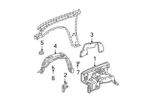 1998 Toyota Tacoma Seal, Front Fender Apron To Frame, Front Diagram for 53738-AD020