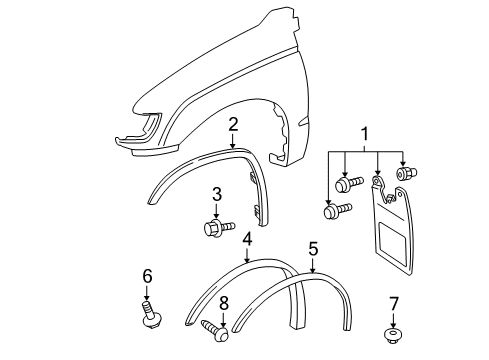 1998 Toyota Tacoma Extension, Front Wheel Opening Or Arch Moulding, RH Diagram for 75871-35900